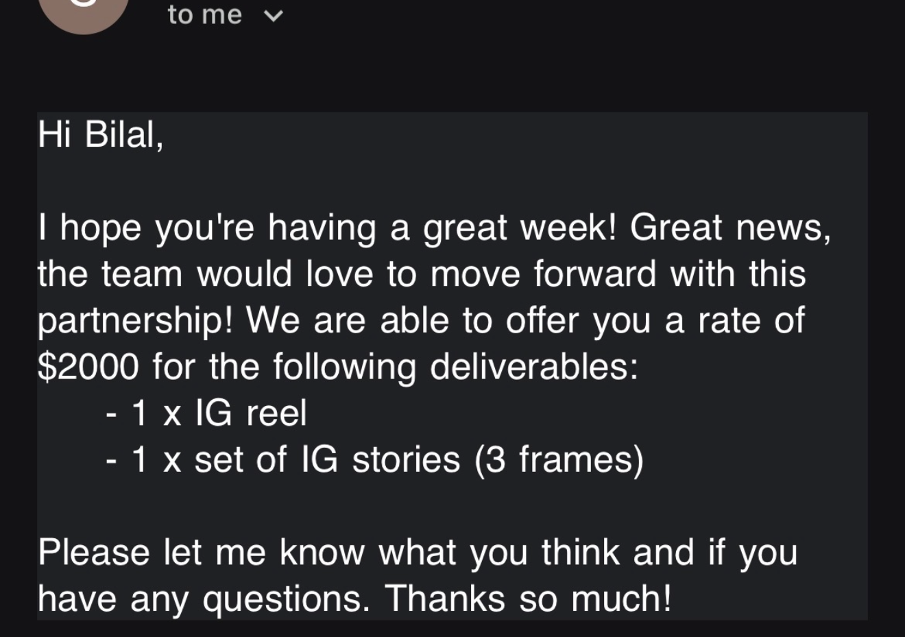 $2,000 · reel + stories