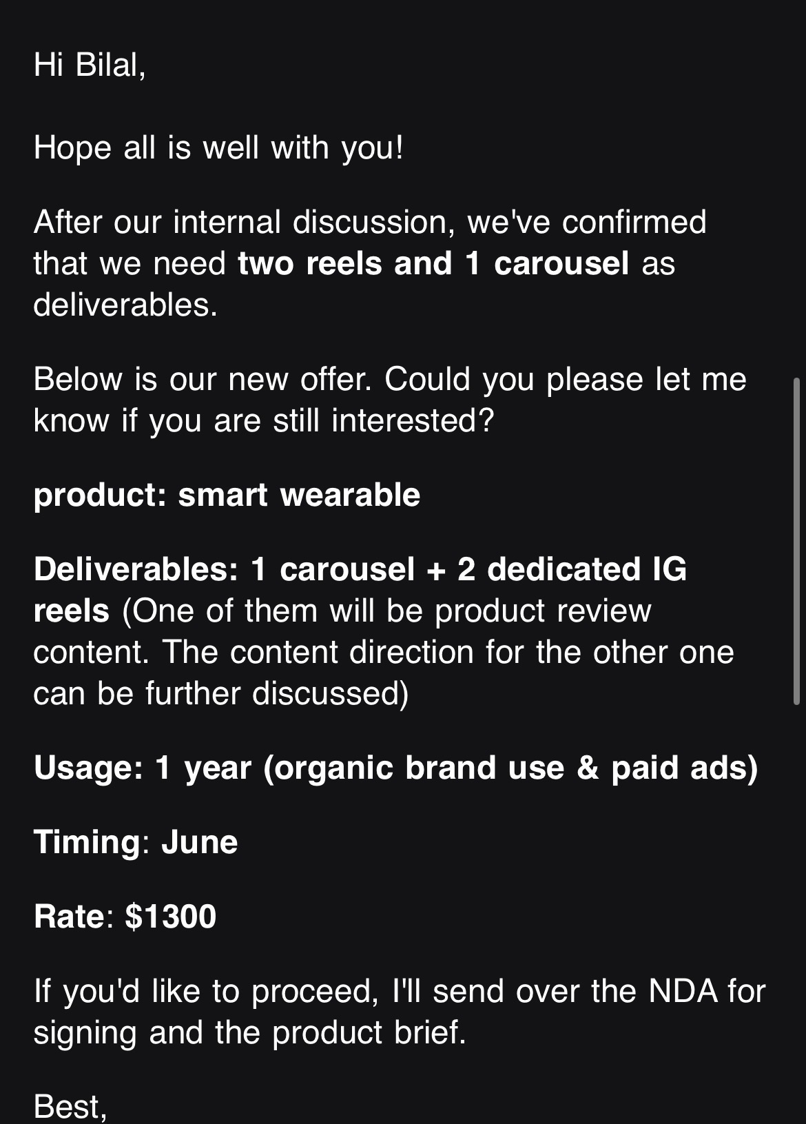 $1,300 · 2 reels + carousel
