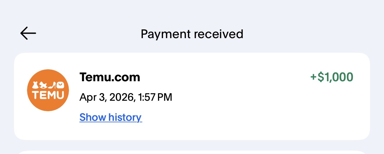 +$1,000 from Temu
